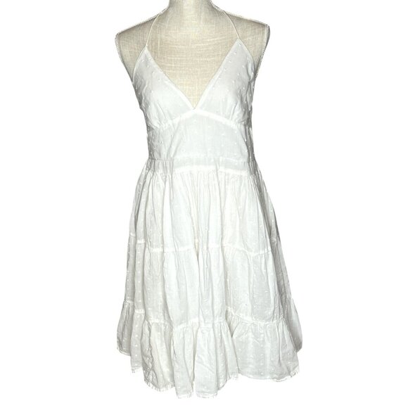 Glamor Angel White Halter Tiered Dress With Polka Dots & Ruffle Hem M - Picture 1 of 8